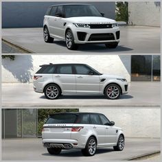 three different views of a white range rover