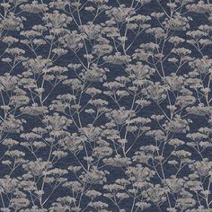 a blue and grey wallpaper with flowers on it