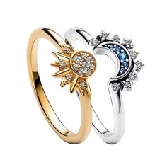 Sun And Moon Rhinestones Celestial Ring Set for Women Celestial Style Open Ring With Cubic Zirconia, Friendship Promise, Celestial Rings, Sun And Moon Ring, Celestial Sun And Moon, Sun And Moon Rings, Sun Ring, Celestial Ring, Celestial Sun