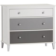 a white and grey dresser with three drawers