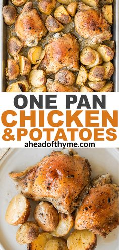 one pan chicken and potatoes recipe with the title above it