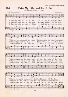 "Take My Life and Let It Be" Antique Hymn Book Page Printable - get off the bench & be all-in for God! knickoftime.net Spiritual Songs