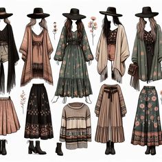 Boho romantic folklore mini capsule wardrobe ☼๑♥ AI generated Whimsical Academia, Mini Capsule Wardrobe, Look Boho Chic, Hippie Fashion, Future Style, Mode Boho, Boho Luxe