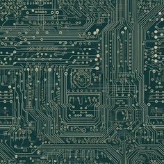 an electronic circuit board with many different types of wires and dots on the top layer