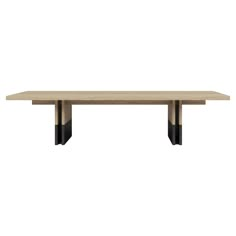 a wooden table with two black legs