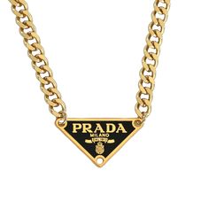 Vintage Prada pendant on a gold curb chain necklace. Repurposed from authentic Prada bag. Prada Necklace, Prada Jewelry, Chain Necklace Length, Princess Life, Prada Vintage, Dior Necklace, Vintage Prada, Vintage Wallet, Pretty Accessories