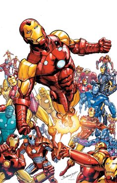 an image of iron man surrounded by other characters