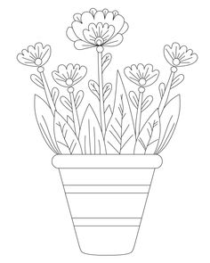 a potted plant with flowers in it coloring pages for kids, free printable