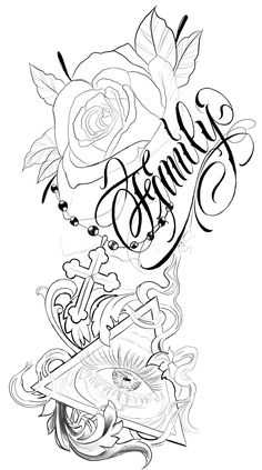 a tattoo design with roses and the word family on it