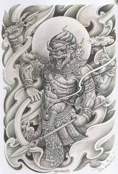 ý tưởng tattoo thailand Tato Irezumi, Balinese Tattoo, Samurai Tattoo Sleeve, Hanuman Tattoo, Khmer Tattoo, Tattoo 2023