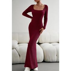 This women's long dress is made from high-quality, soft, and stretchy fabric that flatters your curves, making it a timeless addition to your wardrobe. It features a sexy square neckline, long sleeves, and an ankle-length hem, making it versatile for various occasions. Suitable for daily wear, holiday parties, cocktail events, and more, it can also function as a maternity dress due to its super stretch fabric. Easy to style with heels, sandals, or sneakers, this bodycon maxi dress is perfect for Fall Cocktail Dress, Ribbed Bodycon Midi Dress, Breastfeeding Dress, Long Knit Sweater, Sweater Maxi Dress, Womens Long Dresses, Red Bodycon Dress, Long Bodycon Dress, Dress 2024