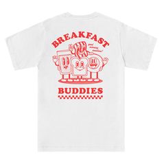 Servin' Up Style With The Breakfast Buddies 🍳🍞🥓 Ig: @goodie.works Cafe Shirt Design, Food Tshirt Design, Tubby Toast, Restaurant Merch, Modern Tshirt Design, Sports Apparel Design, Merch Inspiration, Not My First Rodeo, Cafe Vibes