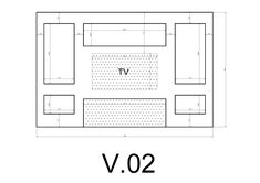 the floor plan for a living room with two couches and a tv on it