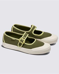 Mary Jane Shoe Vans Mary Janes Outfit, Green Sneakers Women, Grandma Chic, Vans Green, Mary Jane Shoe, Clothes Wishlist, Vans Store, Wishlist 2024, Funky Shoes