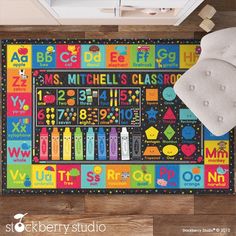 a child's play mat with numbers and letters on it