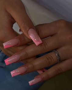 Pink French Birthday Nails, Pink French Long Nails, Barbie Pink Acrylic Nails French Tip, French Nails Rosa, Blue Stiletto Nails, Glitter French Nails, Pink Tip Nails, Acrylic Nails Nude, Pretty Nail Art Designs