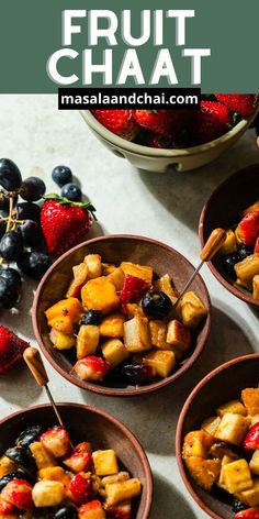 fruit chaat served in bowls with strawberries and blueberries