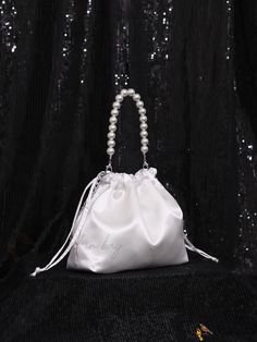 Bird in Bag - Decorative Satin Bucket with Faux Pearls White Purse, Buckle Bags, White Handbag, Crossbody Clutch, Drawstring Pouch, Pearl Chain, Mini Crossbody, Mini Fashion, Glasses Fashion