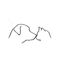 a drawing of a cat and dog face to face