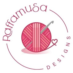 a pink ball of yarn and knitting needles on a white background with the words rohanusa designs