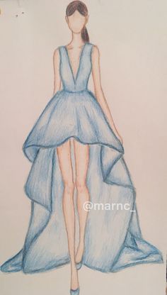 a drawing of a woman in a blue dress