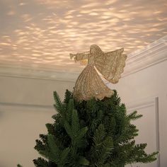 a christmas tree with an angel decoration on top