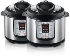 two crockpots with digital controls are shown in front of each other on a white background