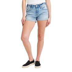 Silver Jeans Co. Boyfriend Mid Rise Short A laid-back fit, the Boyfriend short is a comfortable weekend essential. It features a mid-rise with the perfect front-to-back proportions. Plus, it’s designed with a relaxed fit through the hip for easygoing appeal.        Size up or down for a more relaxed or fitted look. Short with a distressed light indigo wash     Power stretch denim with highest stretch and recovery       9.5'' mid-rise     Modeled in a size 26 and a 4'' inseam      Model measurements: Height 5'9.5'', Bust 32'' Hip 35.5'', Waist 25''     Care: Machine Washable     Imported Trendy Tank Tops, Mid Rise Jean Shorts, Boyfriend Jean Shorts, Effortlessly Chic Outfits, The Boyfriend, Boyfriend Jean, Jeans Fabric, Boyfriend Shorts, Mid Rise Shorts