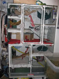 several cages are stacked on top of each other