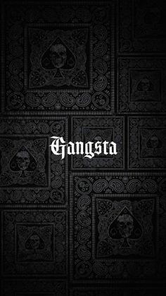 the word gangostaa written in white on a black background with skulls and ornate designs