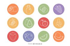 six different colored fruits and vegetables icons