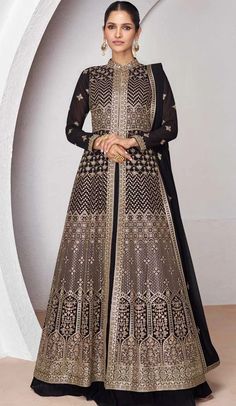 Georgette Embroidery Work Anarkali Style Salwar Suit In Black - 9728189112 Lehenga Black, Lehenga Purple, Lehenga Blue, Anarkali Lehenga, Black Lehenga, Lehenga Suit, Kameez Designs