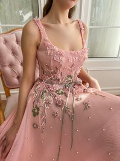 Fairyland Fantasy Gown Pink A Line Dress, Fantasy Gowns, Most Beautiful Dresses, Floral Embroidered Dress, Custom Size Dresses, Net Fabric, Maid Dress, Gorgeous Gowns