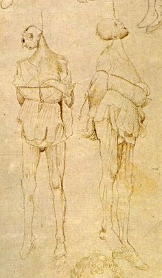 two men standing next to each other in front of a drawing