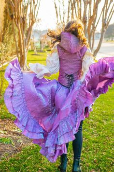 Light Purple Fancy Saloon Skirt Rapunzel Fairy Princess | Etsy Bohemian Skirt For Cosplay, Bohemian Fitted Skirt For Halloween, Purple Fitted Skirt For Cosplay, Fitted Purple Skirt For Cosplay, Fitted Lavender Ruffled Skirt, Bohemian Purple Ruffled Skirt, Fitted Lavender Ruffle Skirt, Elven Outfit, Western Steampunk