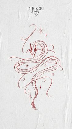 a red ink drawing of a snake on white paper