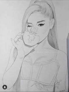 a pencil drawing of a woman brushing her teeth