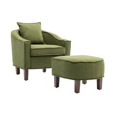 a green chair and ottoman sitting next to each other