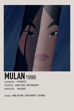 an advertisement for mulan, the animated movie starring in which she is wearing black hair