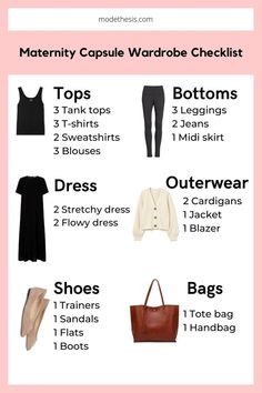 These are the maternity capsule wardrobe essentials that are effortless and stylish! You don't need many items in your capsule wardrobe, only the ones that really matters! However, this is just a guide and you are free to add more items or remove any items that don't suit your lifestyle and needs. Maternity Wardrobe Essentials, Maternity Capsule Wardrobe, Wardrobe Checklist, Fall Maternity Outfits, Casual Maternity Outfits, Capsule Wardrobe Checklist, Baby Bump Style, Capsule Wardrobe Essentials, Cute Maternity Outfits