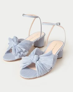 Loeffler Randall Shoes, Perfect Wedding Shoes, Mid Heel Sandals, Low Heel Sandals, Ankle Strap Shoes, Bow Heels, Blue Heels, Lace Bows, Loeffler Randall