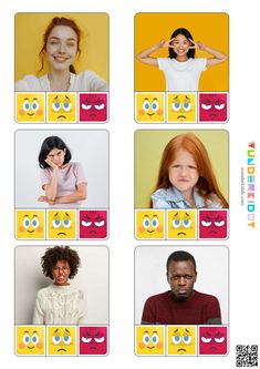 the faces of people with emoticions on them are arranged in different styles and colors