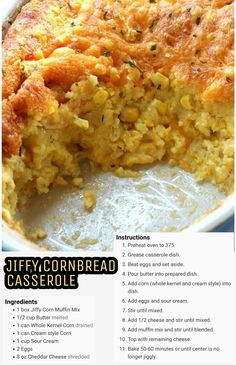 a recipe for cornbread casserole with instructions