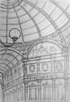 this is a drawing of the inside of a train station