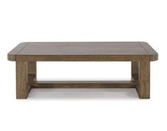 a wooden coffee table with two legs and a square top on an isolated white background