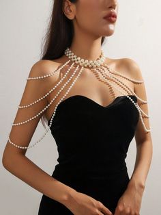 1pc Exquisite & Elegant Women's White Faux Pearl Handmade Woven Body Chain, Perfect For Party Or Fashion Show Gift White    Fabric    All Wedding & Event, size features are:Bust: ,Length: ,Sleeve Length: Bead Body Chain, Pearl Clothes, Skirt Jewelry, Pearl Body Chain, Elegant Shawl, Eyebrow Ring, Pearl Accessories, Body Chains, Wedding Accessories Jewelry