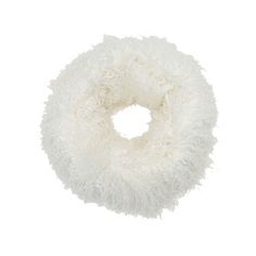 a white fuzzy neck warmer on a white background with space for the wording in the center