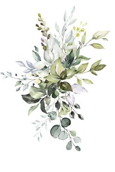 watercolor painting of green and white flowers