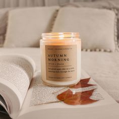 Autumn Morning | Fall Book Lover Candle, Dark Academia Gift, Literary Candle, Bookish Aesthetic Gift, Book Inspired Soy Candle Fall Candle Photography, Essential Oil Aesthetic, Fall Candles Aesthetic, Hot Spiced Apple Cider, Candle Photoshoot, Autumn Candles, Candle Book, Apple Fragrance, Candle Autumn