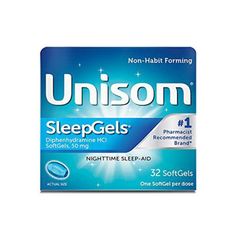 Unisom - Nighttime Sleep-Aid - Liquid Filled Softgels 32 ct Brand: Unisom Easy-To-Swallow SoftGels. 1 Pharmacist Recommended Sleep-Aid. No Chalky Aftertaste. For relief of occasional sleeplessness. Safe, non-habit forming. Fall asleep fast. Sleep soundly. Wake refreshed. Package Dimensions: 3.5 x 1.8 x 1.8 inches Unisom - Nighttime Sleep-Aid - Liquid Filled Softgels 32 ct Brand: Unisom Easy-To-Swallow SoftGels. 1 Pharmacist Recommended Sleep-Aid. No Chalky Aftertaste.  For relief of occasional s Uses For Vicks, Fall Asleep Fast, Well Rested, How To Sleep Faster, Vicks Vaporub, Habit Forming, Sleep Aid, Fall Asleep Faster, Cosmetic Packaging